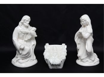 3 Piece White Ceramic Nativity Set