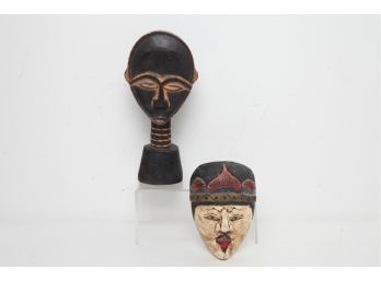 2 Vintage Hand Carved Tribal Mask Decor Pieces