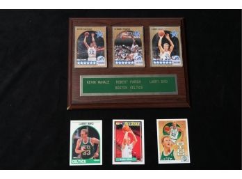 Vintage Plaque Of Boston Celtics Cards ~ Larry Bird, Robert Parish, & Kevin McHale