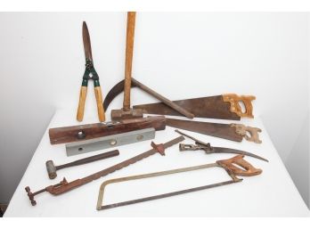 9 Piece Miscellaneous Antique & Vintage Tool Lot - 2 Disston Hand Saws