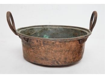 Antique Hand Hammered Copper Pot With Large Loop Handles