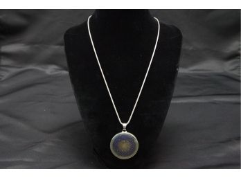 Sterling Silver Necklace W/Circular Stone Pendant