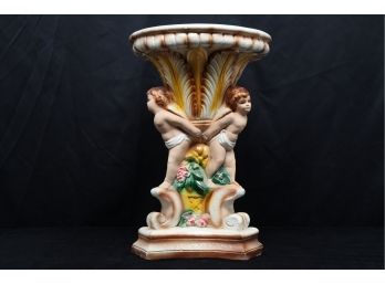 Vintage Mid Century Cherub Motif Chalk-ware Pedestal/plant Stand