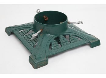 Antique Green Painted Cast Iron Christmas Tree Stand With Tree Motif