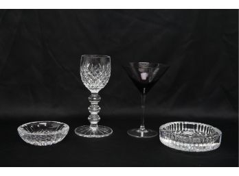 4 Piece Miscellaneous Waterford Crystal ~ Challace/Goblet, Martiini Glass, & Ash Trays