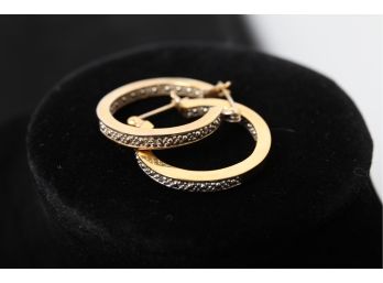 Pair Of Gold Toned Sterling & Marcasite Hoop Earrings