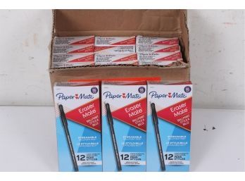 Case Of 12 Paper Mate Erasermate Stick Ballpoint Pen Medium Black 12 Packs 144 Pen