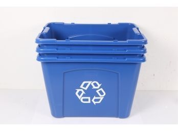 Group Of 3 Rubbermaid 14 Gallon Recycling Bin, Blue (RCP 5714-73 BLU)New
