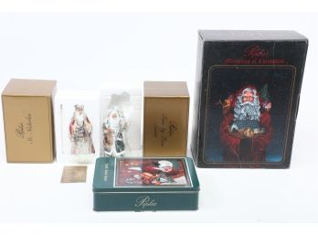 Pair Of Pipka Santa Figurines With Collectors Tin