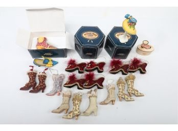 Lot Of Resin Shoes Including Willow Hall Ornaments