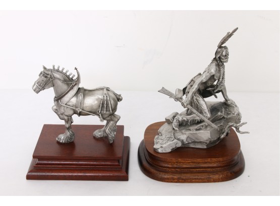 Comanche By Michael Boyett Limited Edition Pewter Sculpture Along With Cheryl Keim Pewter Sculpture