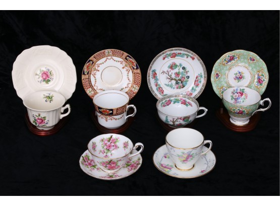 Vintage Group Of English Bone China Tea Cups & Saucers From Chelsea, Royal Ascot, Gainsborough, Myott, Rosina