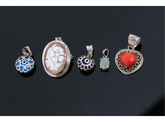 Group Of 5 Sterling Silver Pendants Including Opal