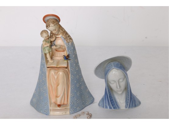 Pair Of Hummel Flower Madonna & Child Figurine And HUS Germany St Mary Figurine