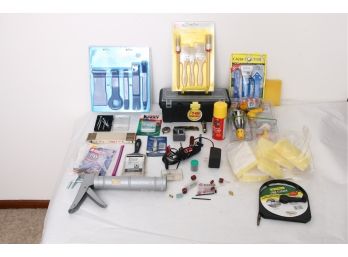 Group Of Various Painting Tools, Small Toolbox And More