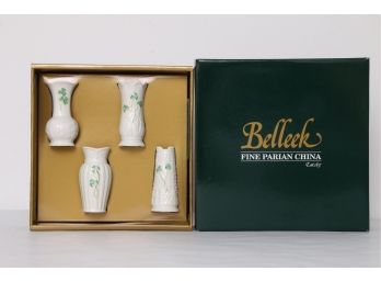 Vintage BELLEEK Fine Parian China Set Of 4 Vases In Decorative Box - New Old Stock