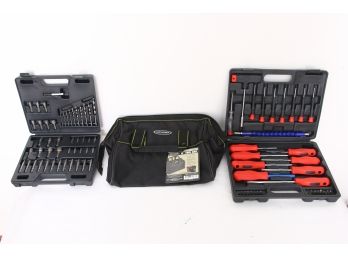 Group Of VOYAGER Tool Bag With Drill Bits & Screwdriver Sets - Most NEVER Used