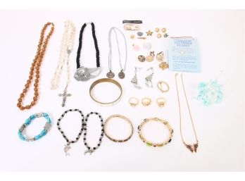 Lot Of Costume Jewelry With Caithness Glass Ring Stand
