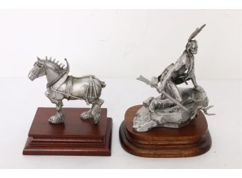 Comanche By Michael Boyett Limited Edition Pewter Sculpture Along With Cheryl Keim Pewter Sculpture