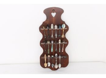 Vintage Souvenir Spoon Display Rack With Spoons - Some Sterling Silver