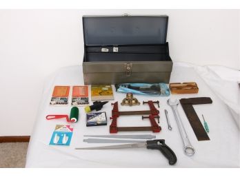 Group Of Hand Tools With Metal Toolbox