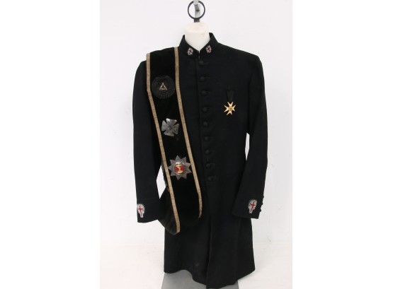 Antique 1800's Knight Templar Masonic Jacket Coat W/Century Rose Cross Order, Silver Bulion & More Insignias