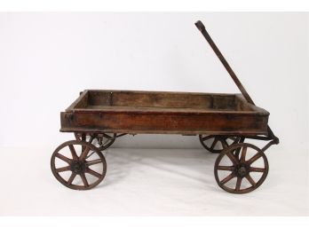 Rare Antique 1800's Red Racer Wooden Pull Wagon Cart