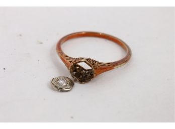 Vintage 14k Gold Ring With Diamond Insert - Needs Repair