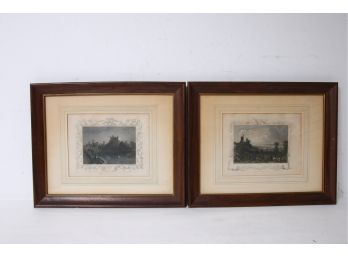 Pair Of Antique Etchings Published By Tombleson & Co Titled 'Grovesend' And 'rochester Castle'