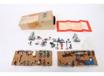 Vintage ART CRAFT Products Made In Germany Lead Life-like Miniature Figurines - Ice Skating Party