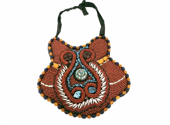 Ladakh Style Beaded Necklace Chest Plate With Turquoise, Shell And Bone