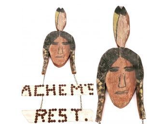 Vintage Folk Art Vermont Advertising Trade Sign Indian Native American Sachems Rest
