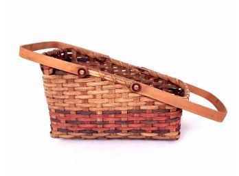 Angled Woven Multicolored Basket With Handles