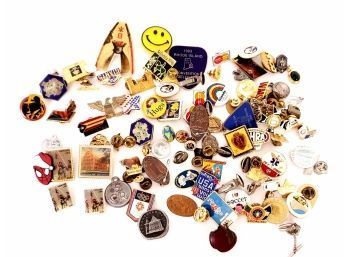 Large Pin Collection Including Stamp Pins