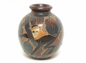 Unique NicCeramic Vase Incised With Monkey Design