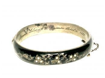Victorian Austro-hungary .800 Silver Mourning Bangle Bracelet With Black Enamel