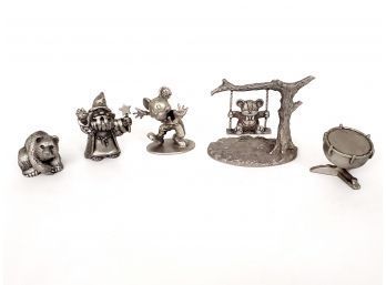 Hudson Pewter Figurine 5 Piece Mixed Lot Including Disney Mickey Mouse And Vintage Pieces