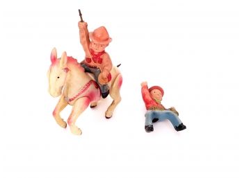Vintage Celluloid Cowboy On Horse Wind-up Toy With Cowboy Part
