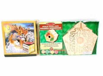 2 Melissa & Doug Games Build Your Own Wooden Birdhouse And Wooden Cube Puzzle Create 6 Bible Scenes New