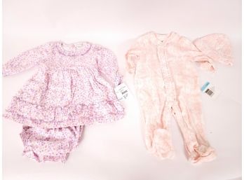 Nordstrom Kissy Kissy Dress Bloomers Set 6-9 Months And Nordstrom Little Me Footed Onsie With Hat 6 Months New