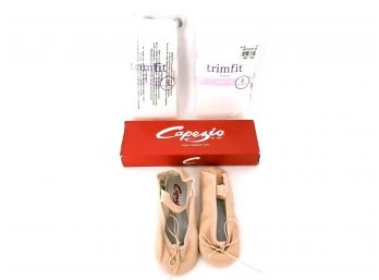 Lot Of Capezio Teknik Children's Ballet Shoes 200T NPK Leather Upper&sole 9 1/2 And 4 Pairs Of 8-10 Tights New