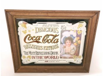 Vintage Large Glass Coca Cola Girl Mirror