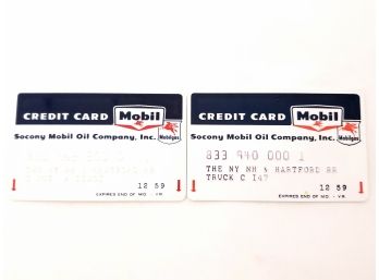 2 1959 Mobil Oil Company Credit Cards NY NH Hartford RR