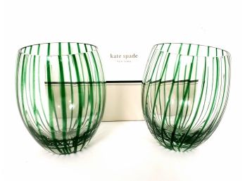 2 New Lenox Sag Harbor Green Stripe Water Glasses From Kate Spade