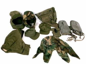 Mixed Lot Of Military Uniform Accessories And Bag,Hoods,cases,gloves And More