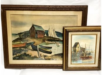 2 Nautical Boat Paintings,  1 Watercolor, 1 Oil