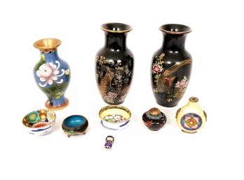 Lot Of Asian Cloisone And Ceramics Including Vases Snuff Bottle And More