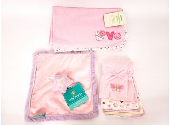 3 Piece Baby Girl Set Of Tiddliwinks Princess Security Blanket,snoozysnug Blanket And 3 Burping Cloths All New