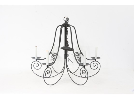 Vintage Large Wrought Iron Electric Candle Stick Hanging Chandelier