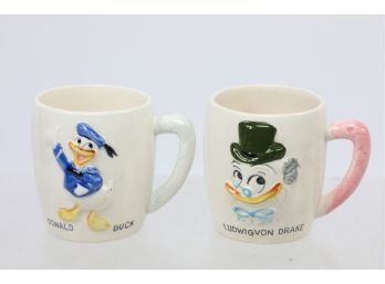 Vintage Donald Duck Ludwig VonDrake Disney Mugs